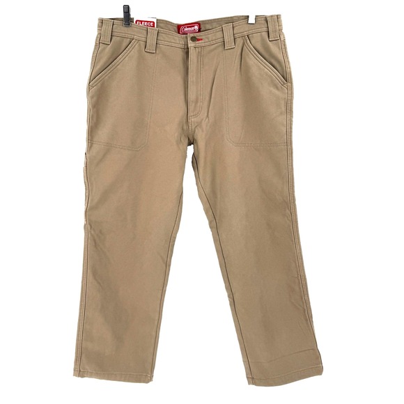 Coleman Fleece Lined Canvas Utility Pant Men's 36 x 30 Tan Stretch Durable NEW - Picture 1 of 11